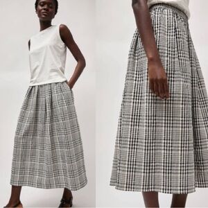 NO. 6 Mel Skirt Navy Cream Gingham Plaid Midi SMALL